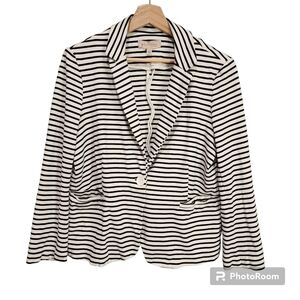 philosophy ponte notched collar black white striped nautical blazer Large button
